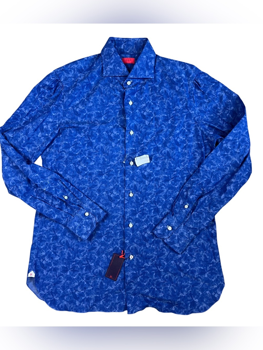 Isaia Dress Shirt Men’s 16 41 Blue Floral Cotton Made in Italy NWT